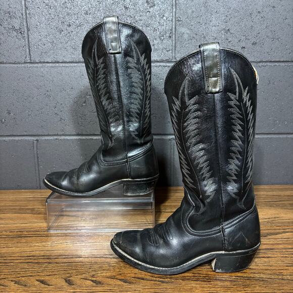 Vintage Texas Black Leather Cowboy Boots Women’s 6.5B Western Made in USA - Picture 3 of 8